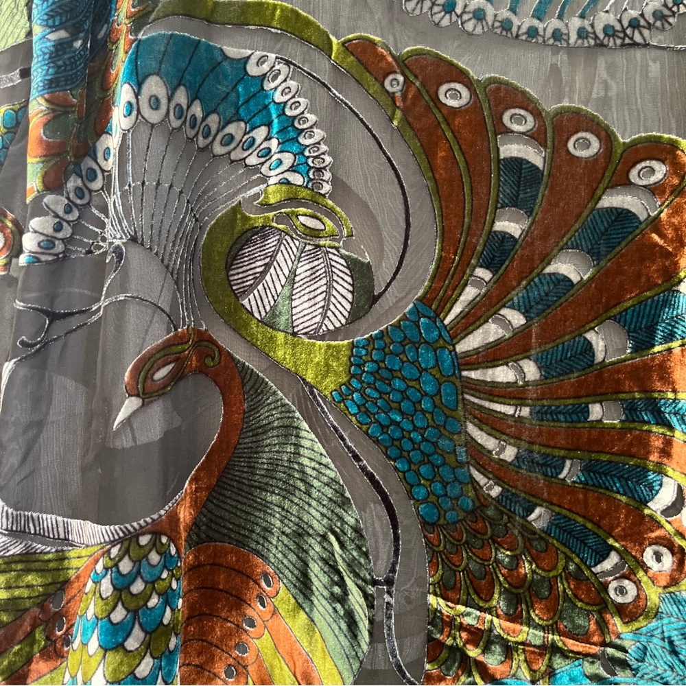 100% silk burnout velvet peacock tunic top - Picture 11 of 13
